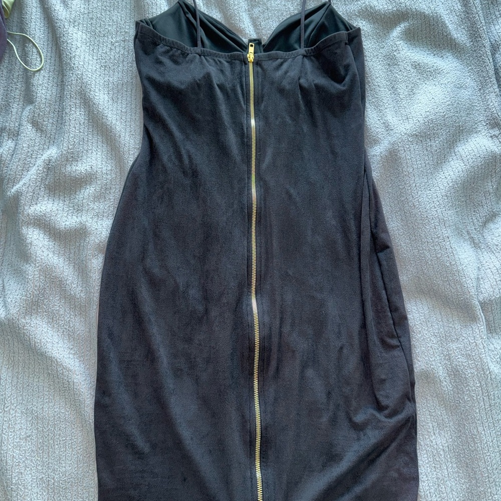 Black Strapless Dress with Gold Zipper